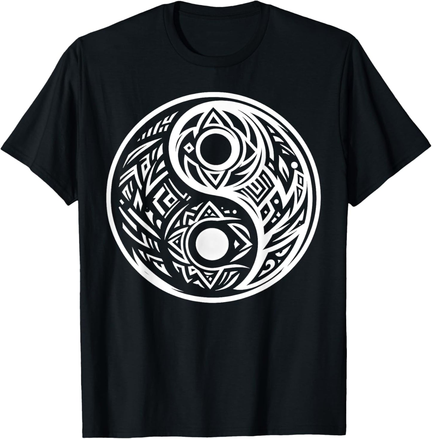 Cool Yin and Yang Symbol Tribal Art Style Men Women T-Shirt - T-Shirt | Black