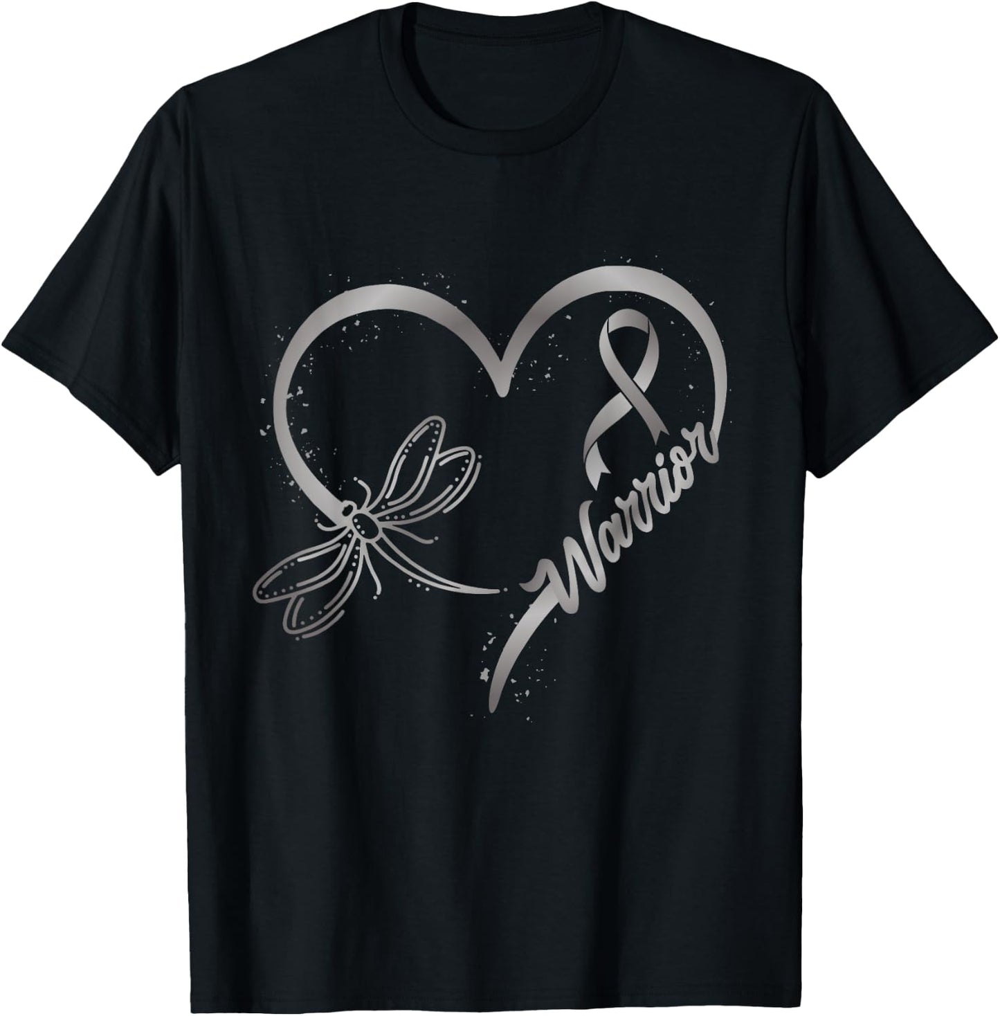 Brain Cancer Warrior Dragonfly Grey Ribbon Hope T-Shirt - T-Shirt | Black