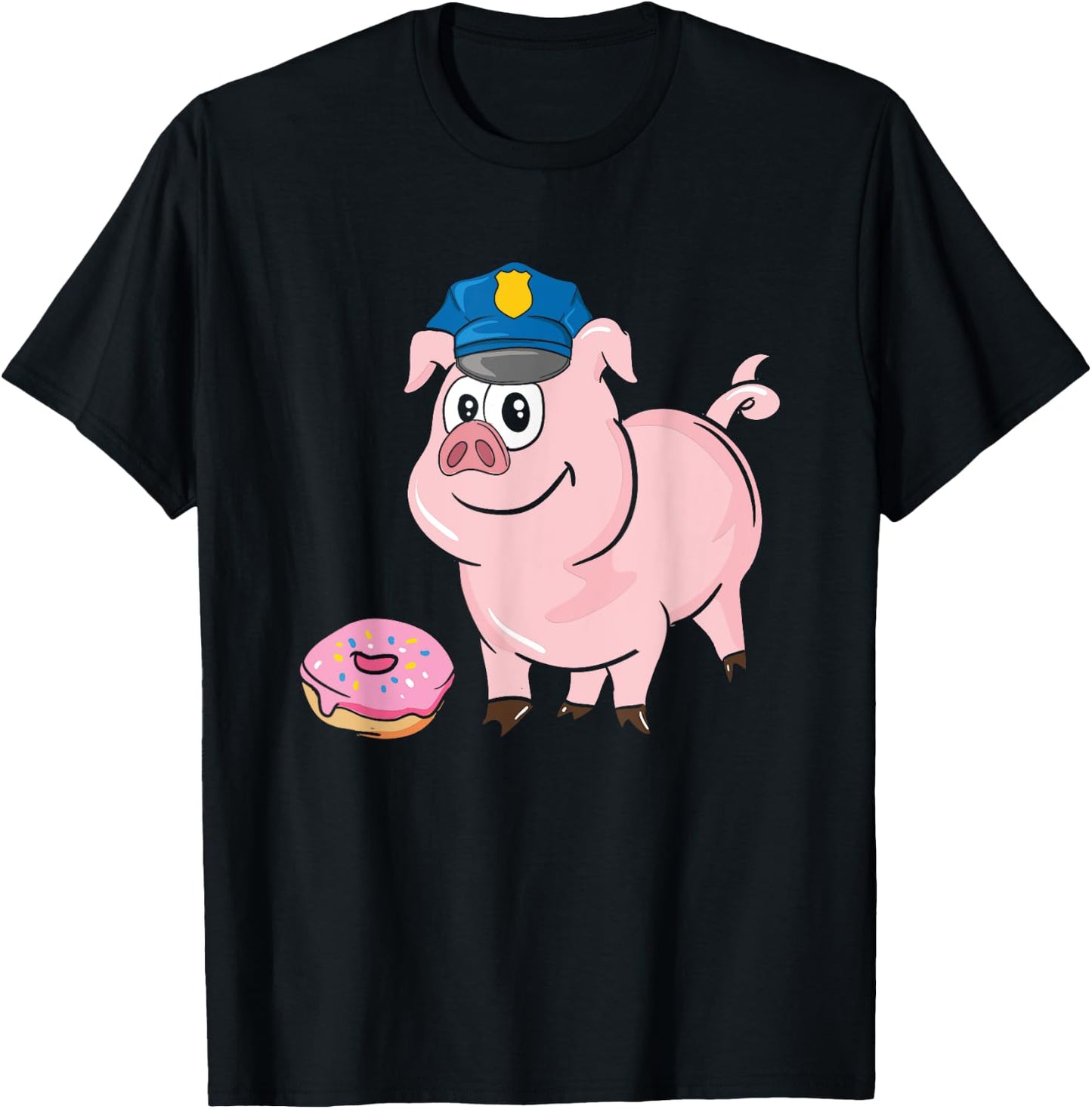 Pig Cop & Donut Funny Police Officer Blue Line Cop Protest T-Shirt - T-Shirt | Black