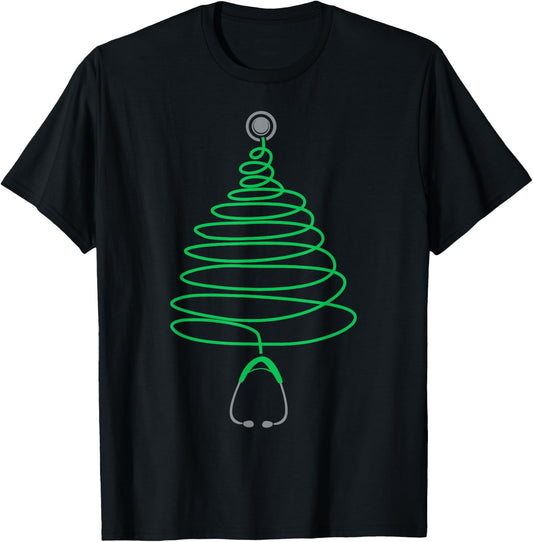 Christmas Tree Stethoscope Nurse Doctor Xmas RN Nursing T-Shirt - T-Shirt | Black