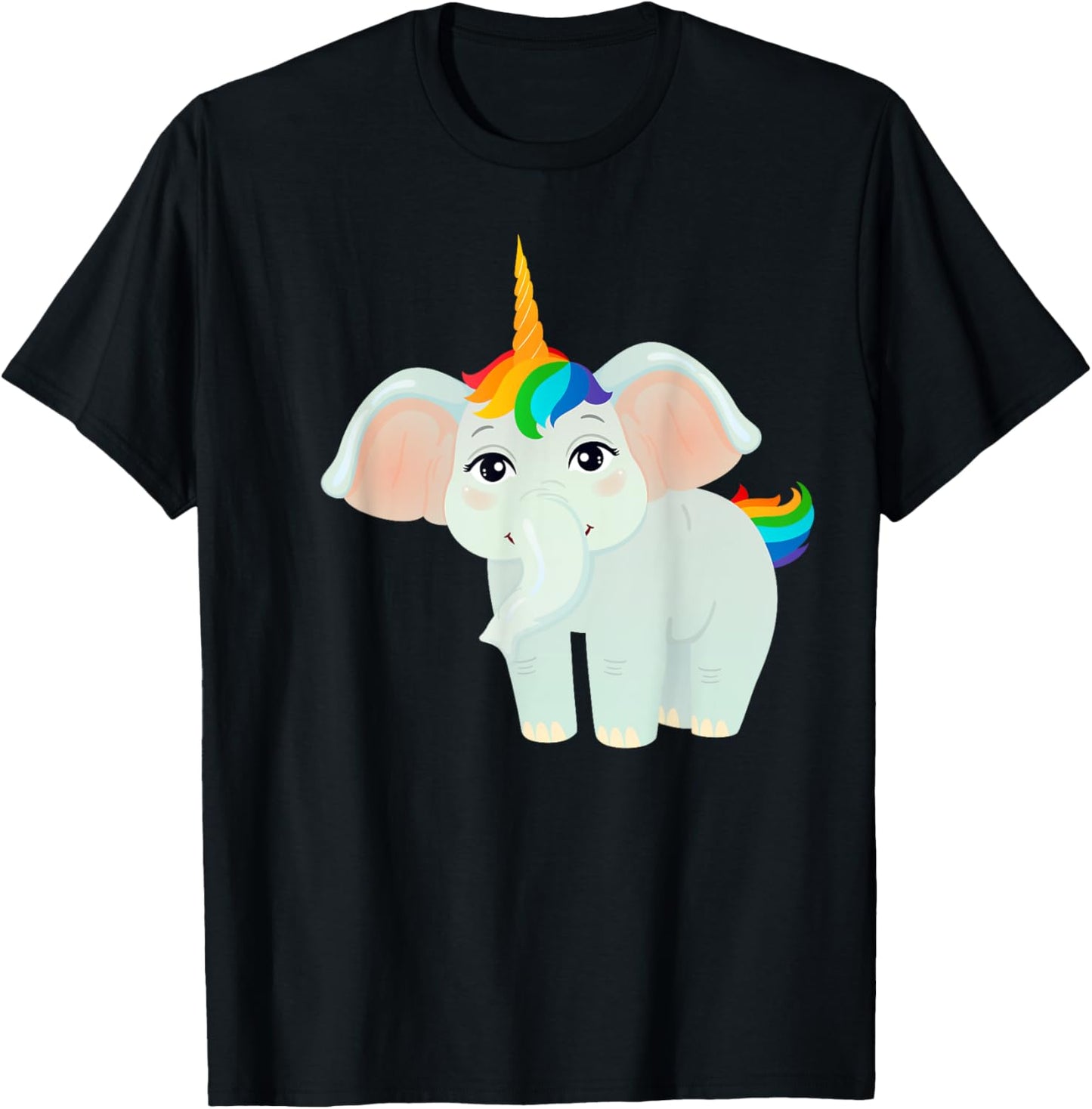 Elephant Unicorn With Rainbow Hair T-Shirt - T-Shirt | Black