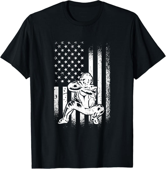 American Baseball Catcher, US Flag Catcher T-Shirt - T-Shirt | Black