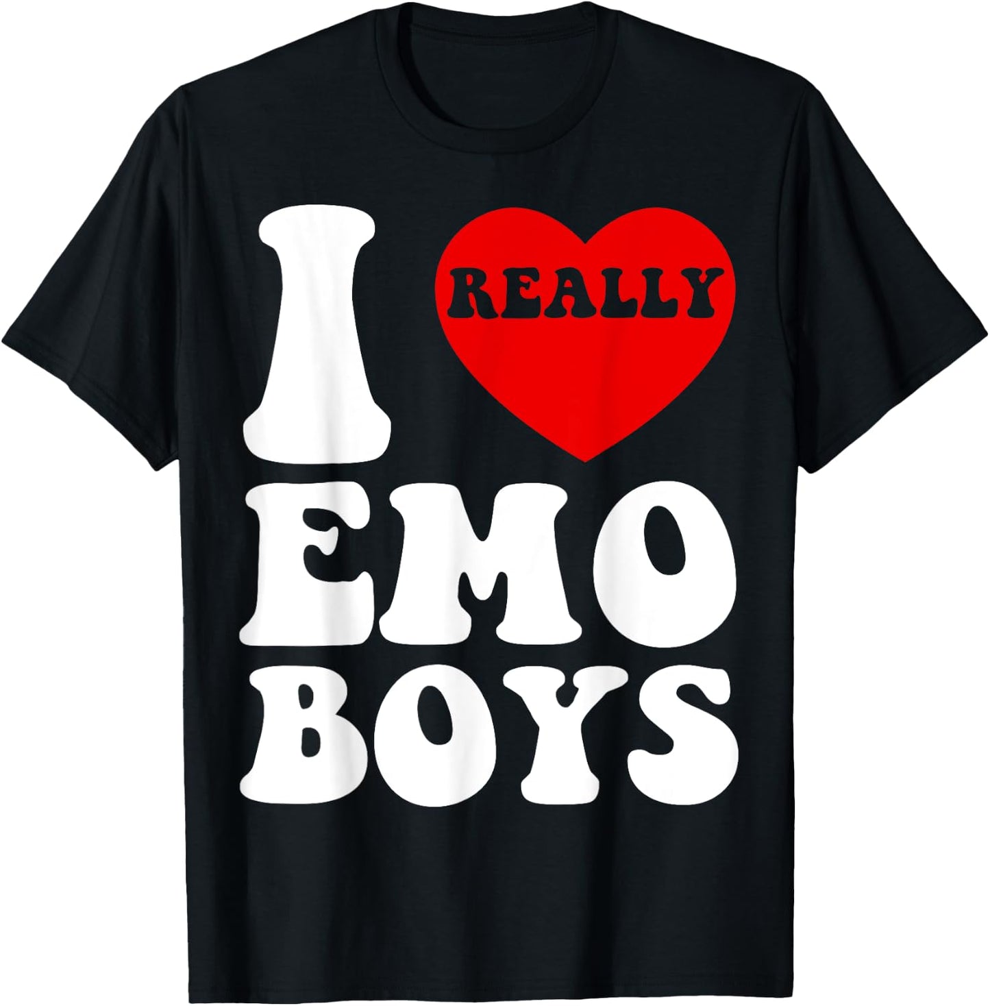 Funny Art I Love Emo Boys I Heart Boyfriend Egirl Eboy GF BF T-Shirt - T-Shirt | Black