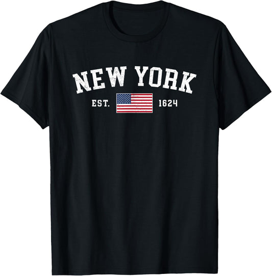 New York July 4th Souvenir US Flag Retro Throwback T-Shirt - T-Shirt | Black