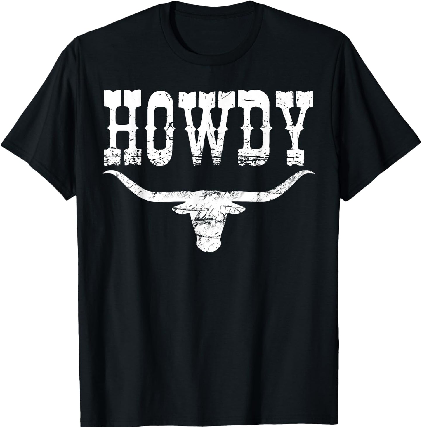 Funny Country Howdy Rodeo Graphic Women Men Cow Skull T-Shirt - T-Shirt | Black