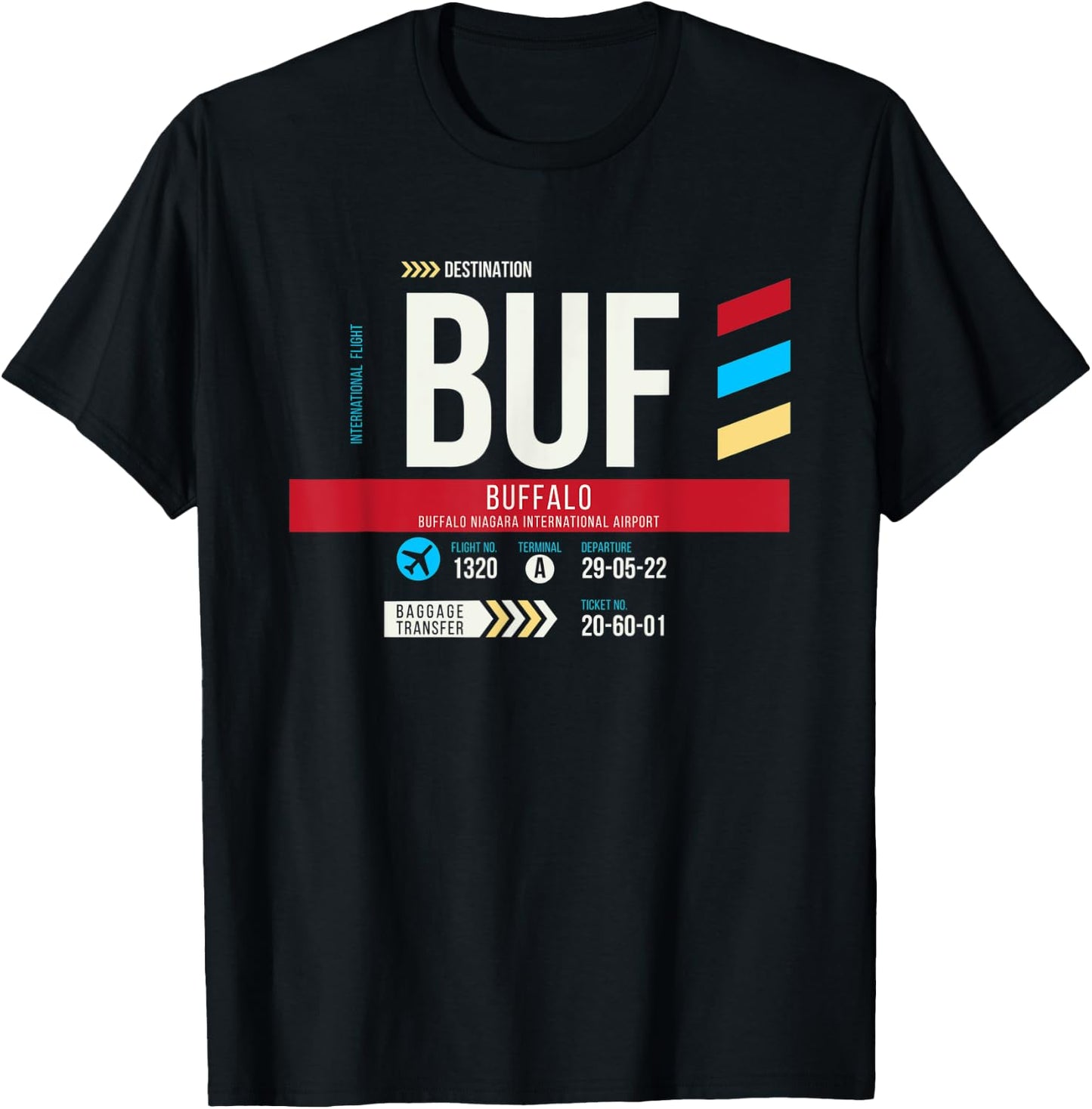 Vintage Buffalo BUF Airport Code Retro Travel Day New York T-Shirt - T-Shirt | Black