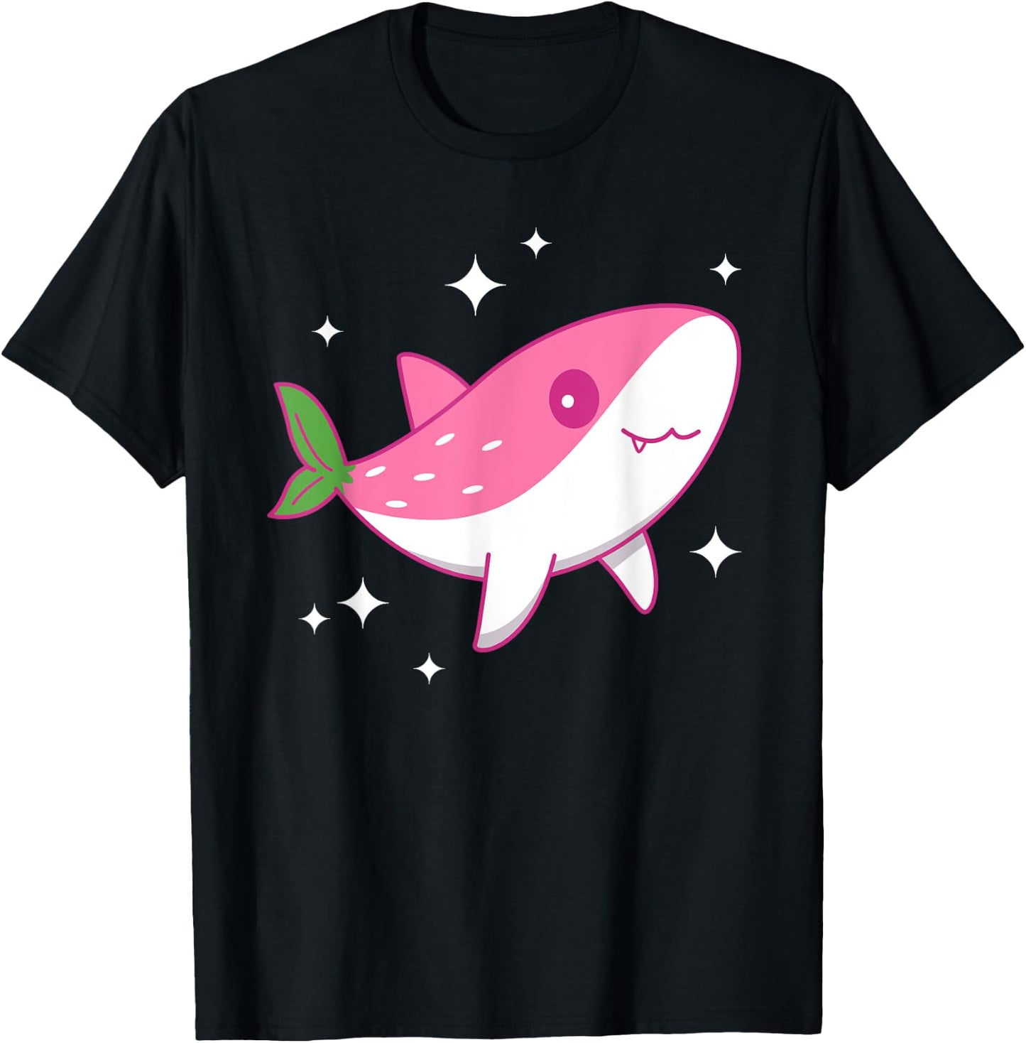 Cute Kawaii Strawberry Shark - Funny Anime Shark T-Shirt - T-Shirt | Black