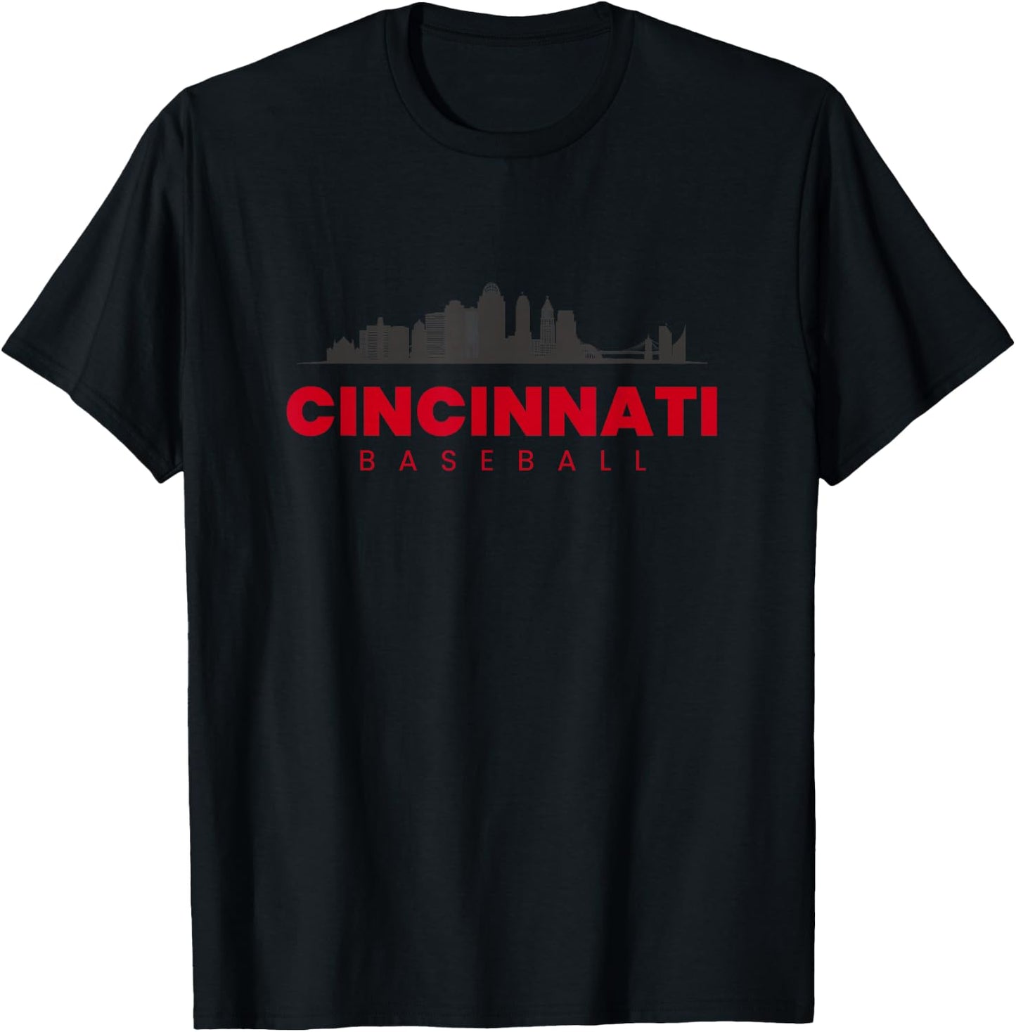 Cincinnati Baseball Vintage City Skyline Baseball Lover T-Shirt - T-Shirt | Black