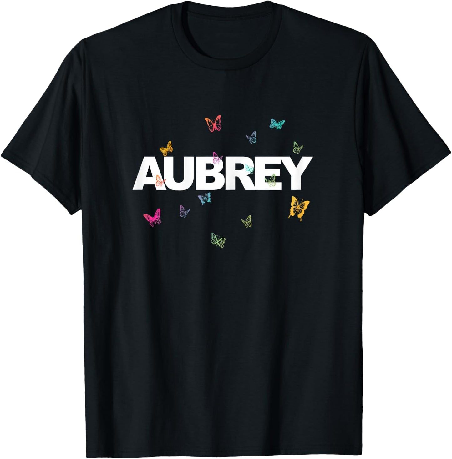 Aubrey - Beautiful Name with colorful Butterflies T-Shirt - T-Shirt | Black