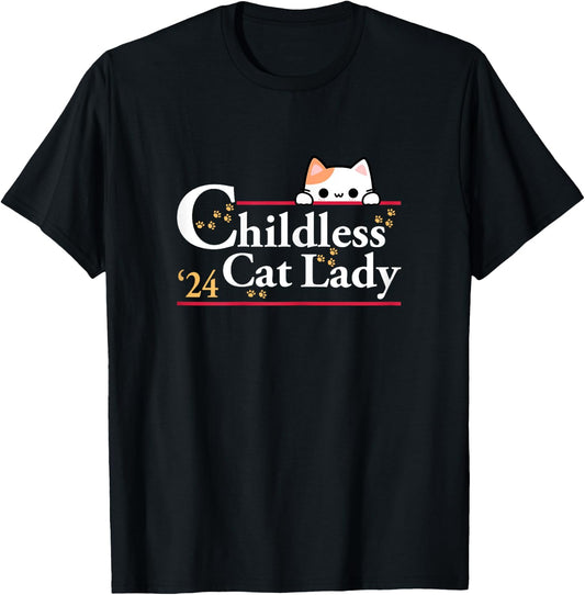 2024 Childless Cat Lady T-Shirt - T-Shirt | Black