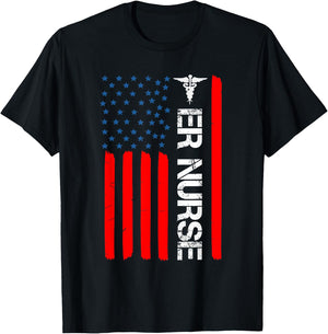 4th of July RN Patriotic ER Nurse Shirt Retro American Flag Kids Men T-Shirt - T-Shirt | Black