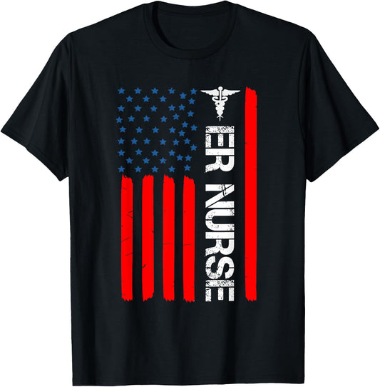 4th of July RN Patriotic ER Nurse Shirt Retro American Flag Kids Men T-Shirt - T-Shirt | Black