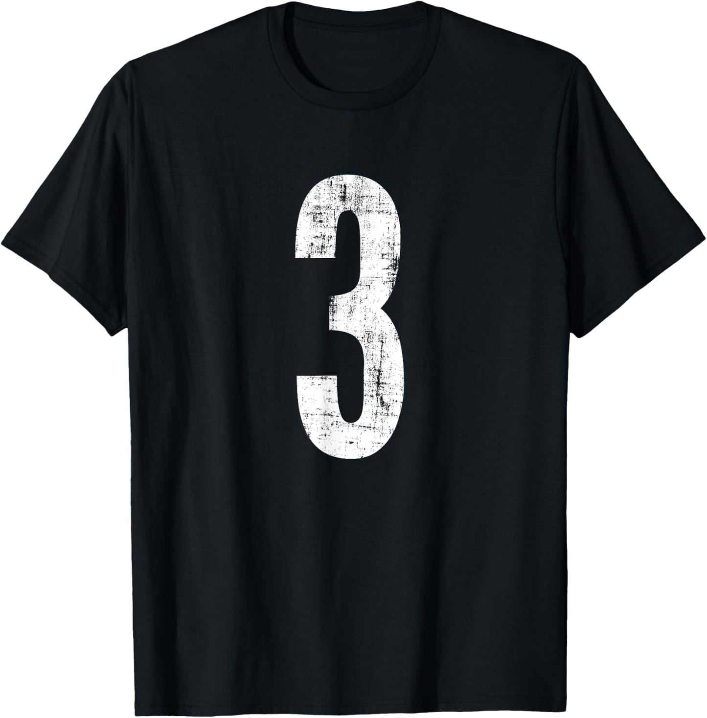 Number 3 Three Distressed Vintage Sport Team Player's T-Shirt - T-Shirt | Black