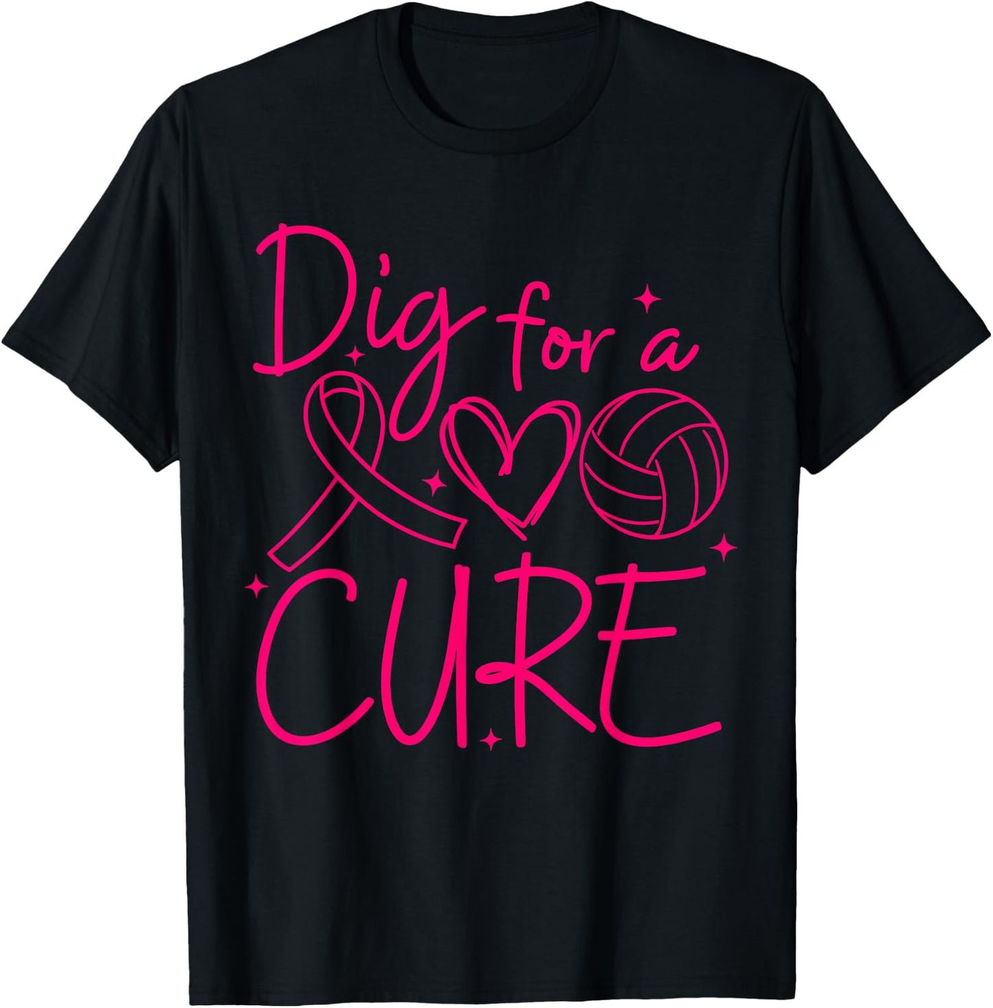 Dig For A Cure Breast Cancer Awareness Volleyball Pink T-Shirt - T-Shirt | Black