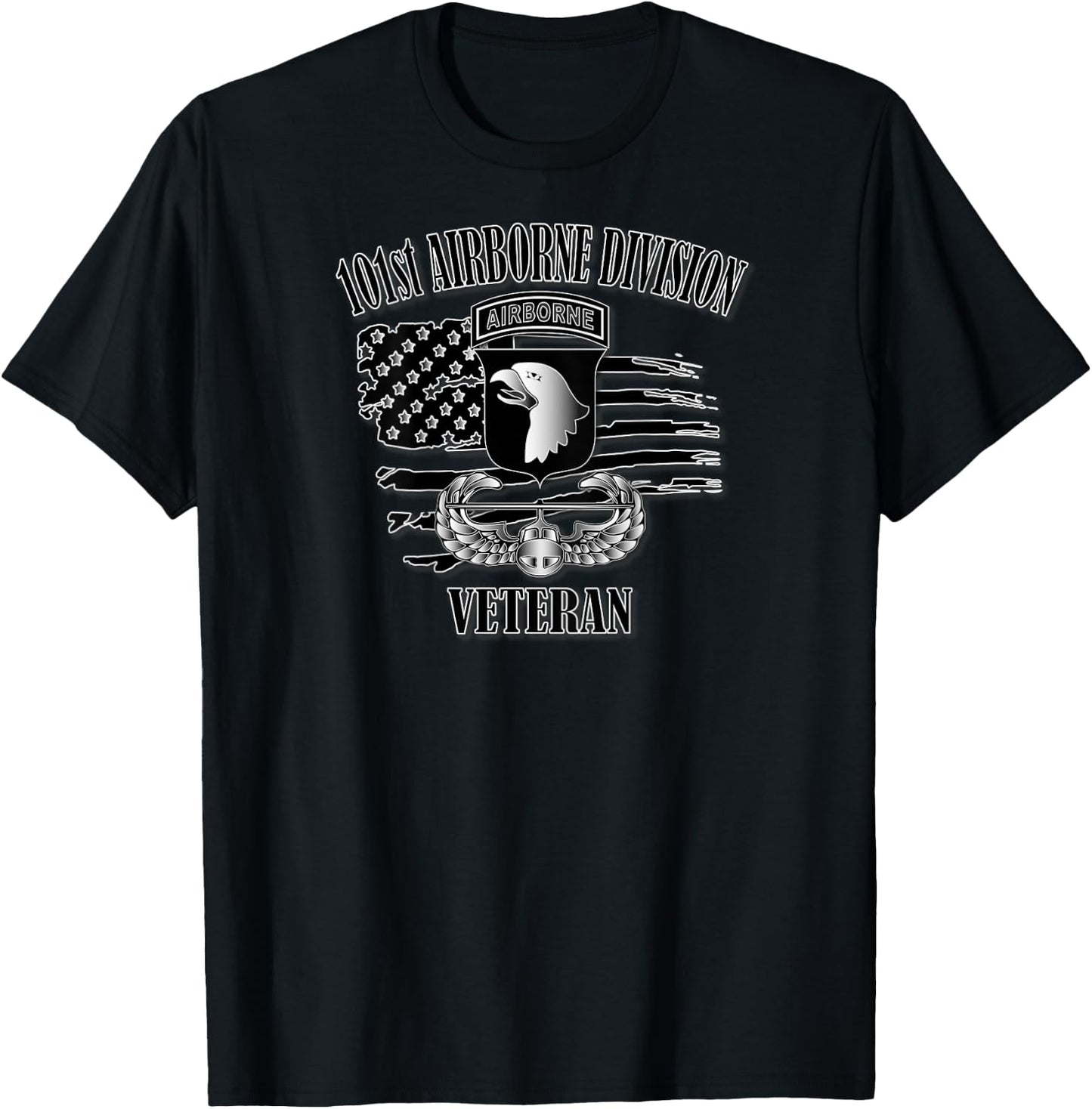 101st Airborne Division- Veteran (Back Design) T-Shirt - T-Shirt | Black