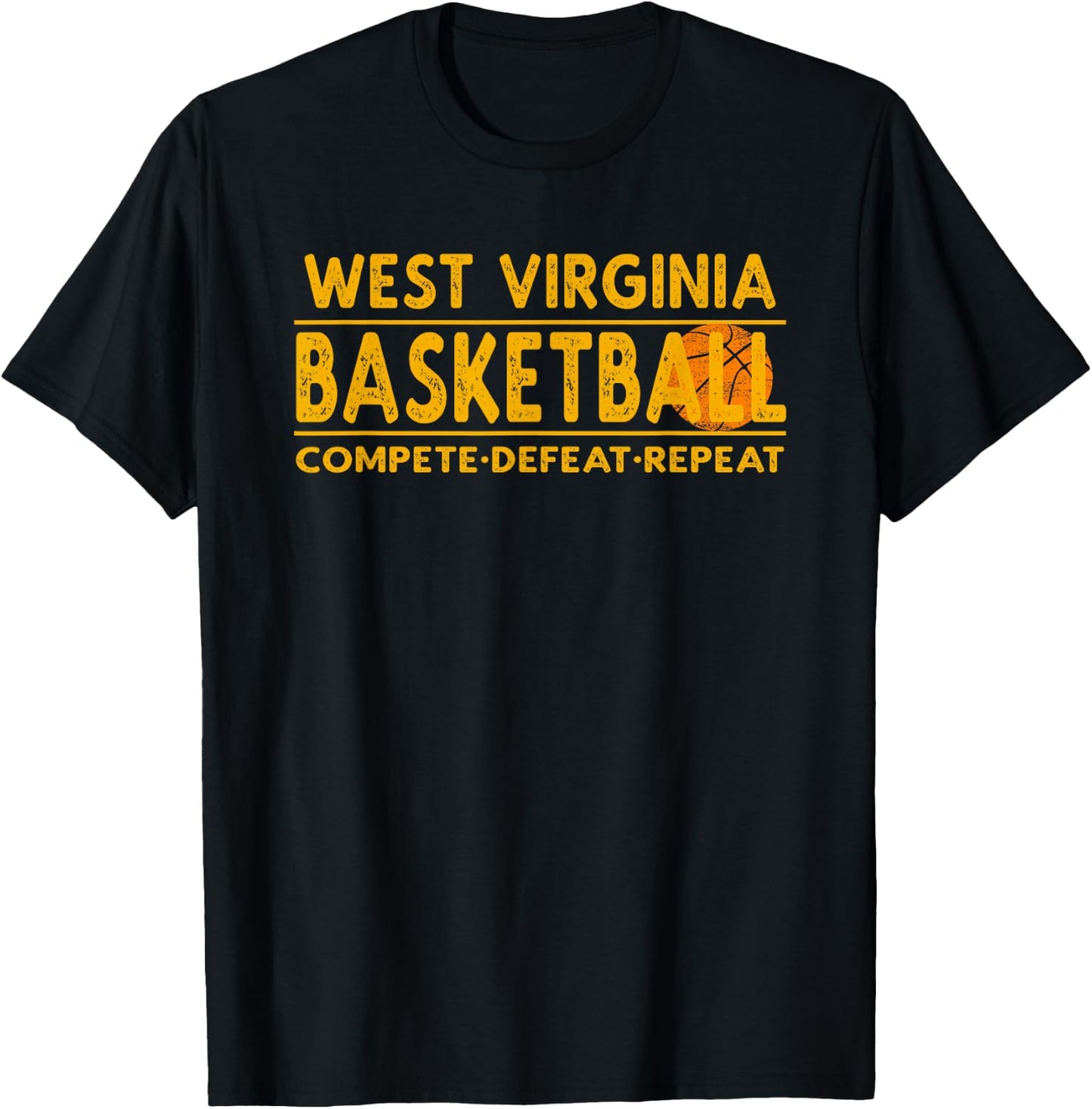 West Virginia Basketball - Compete Defeat Repeat T-Shirt - T-Shirt | Black