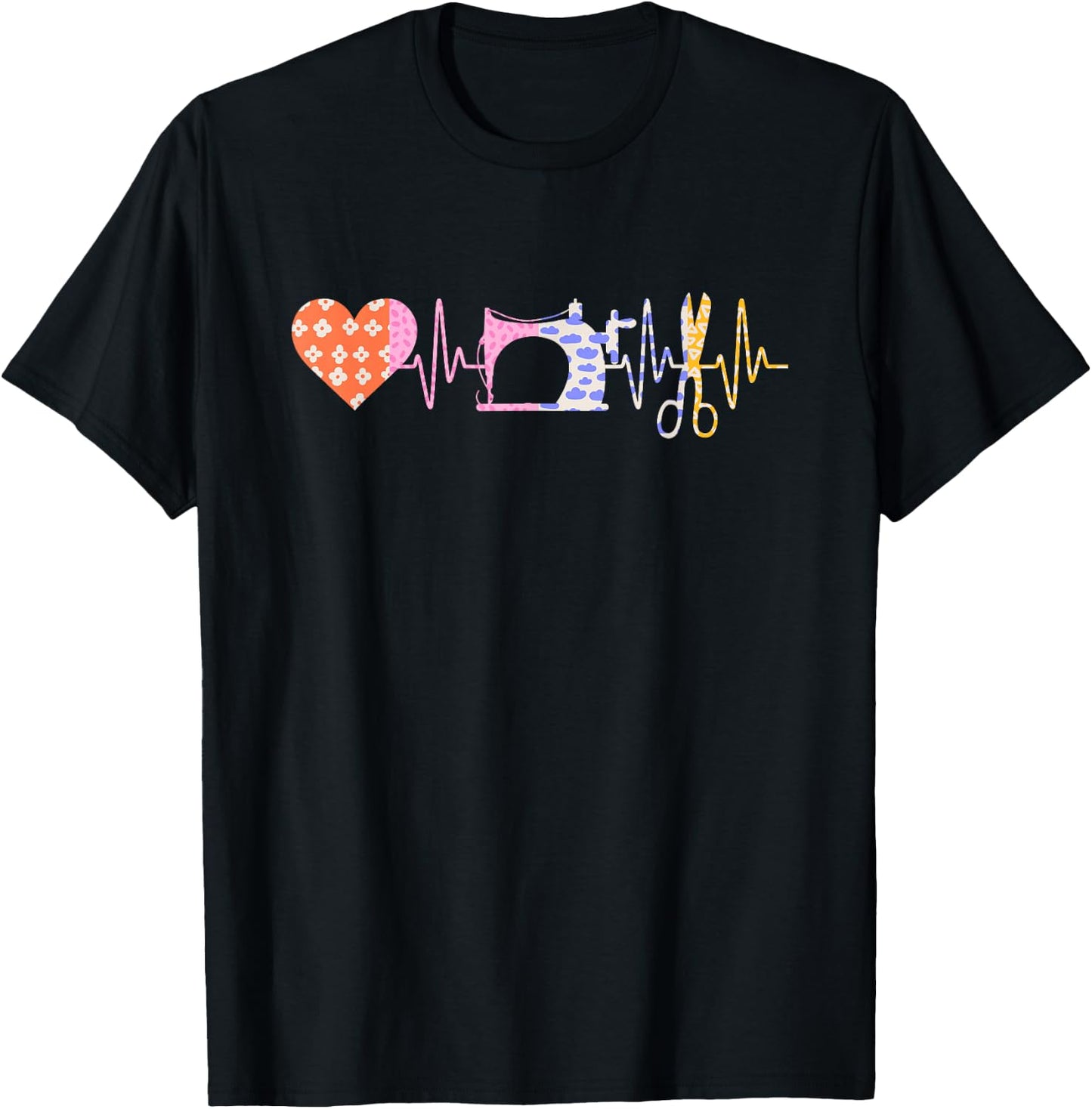 Sewing Heartbeat Heart Sewing T-Shirt - T-Shirt | Black