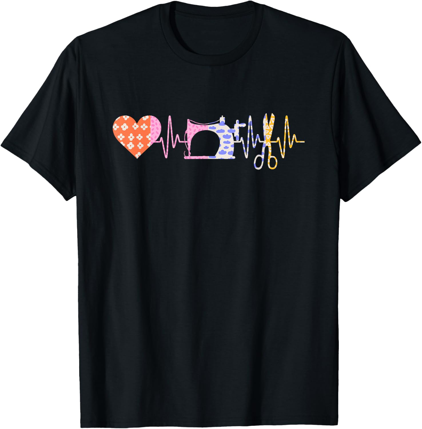 Sewing Heartbeat Heart Sewing T-Shirt - T-Shirt | Black