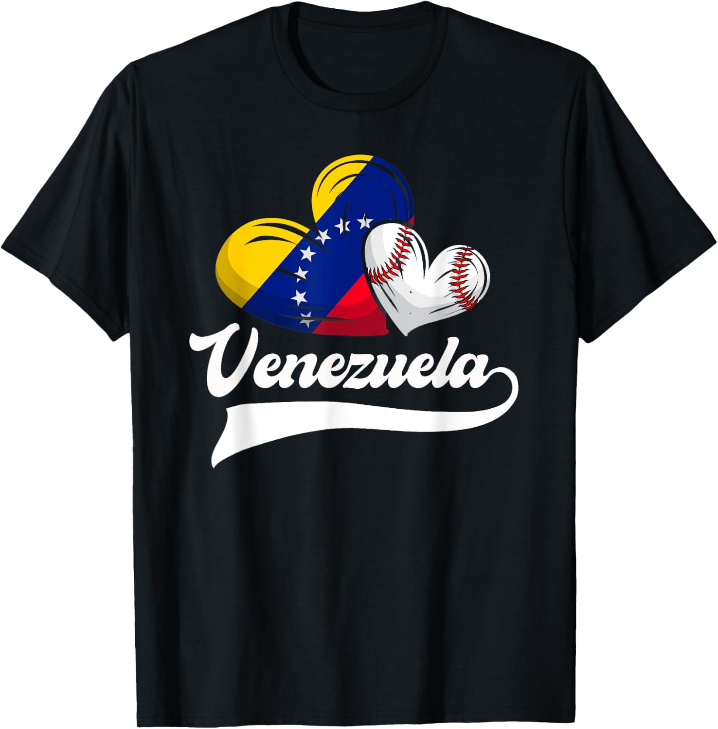 Venezuelan Baseball Player Venezuela Flag Heart Baseball T-Shirt - T-Shirt | Black