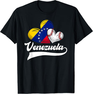 Venezuelan Baseball Player Venezuela Flag Heart Baseball T-Shirt - T-Shirt | Black