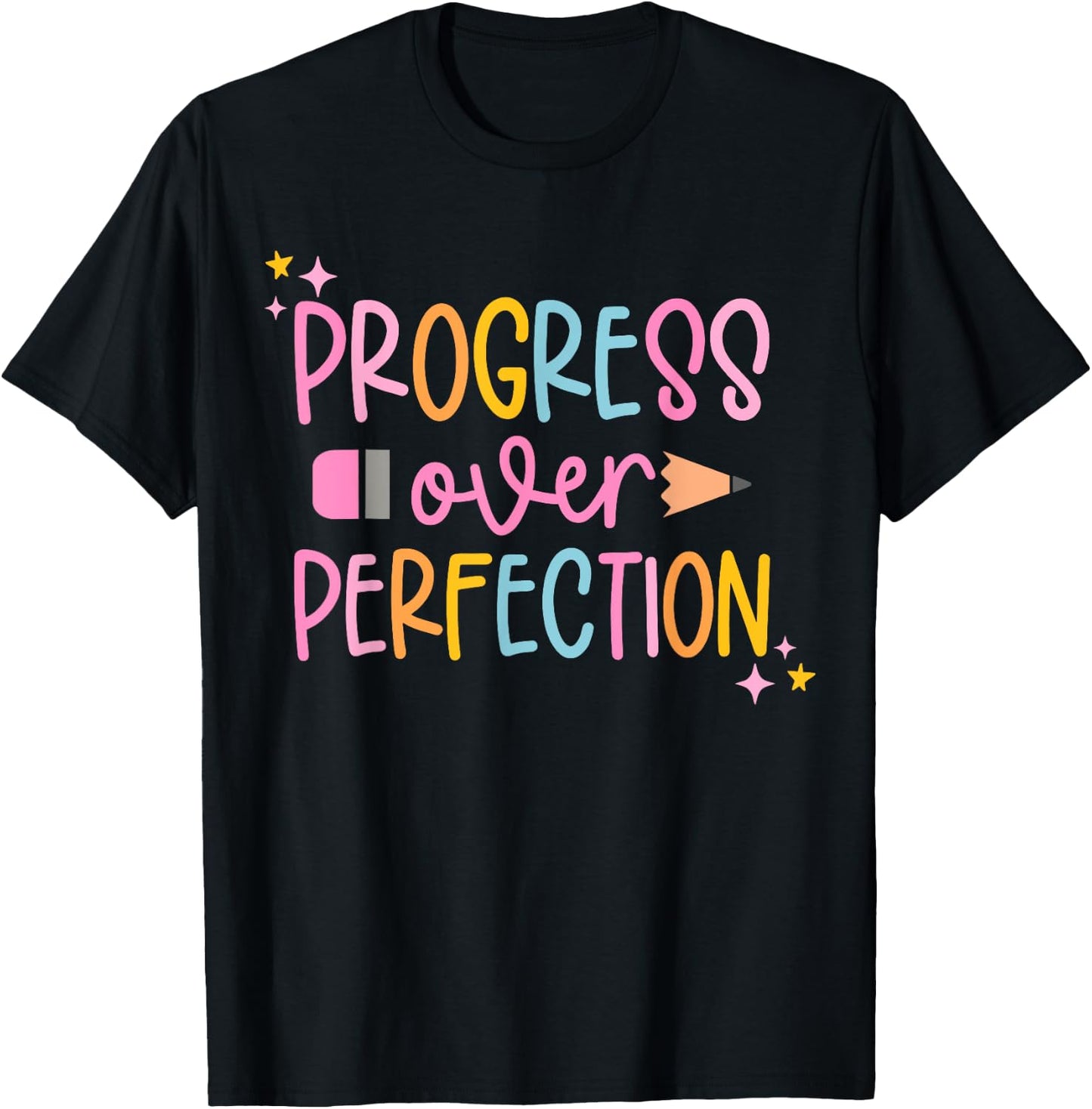 Progress Over Perfection Motivational Back to School Teacher T-Shirt - T-Shirt | Black