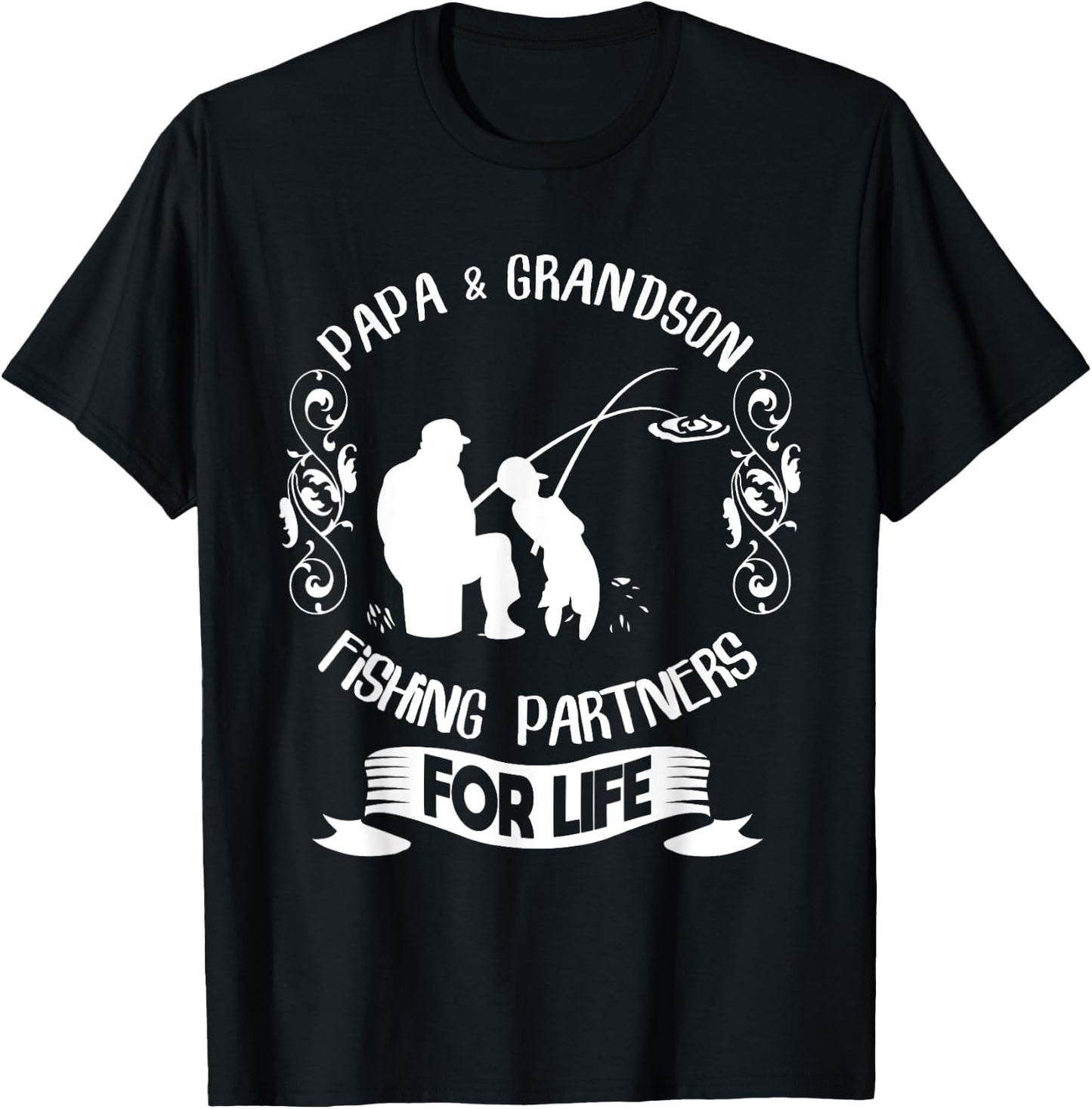 Matching Papa and Grandson Fishing Shirt Funny Fishing Trip T-Shirt - T-Shirt | Black
