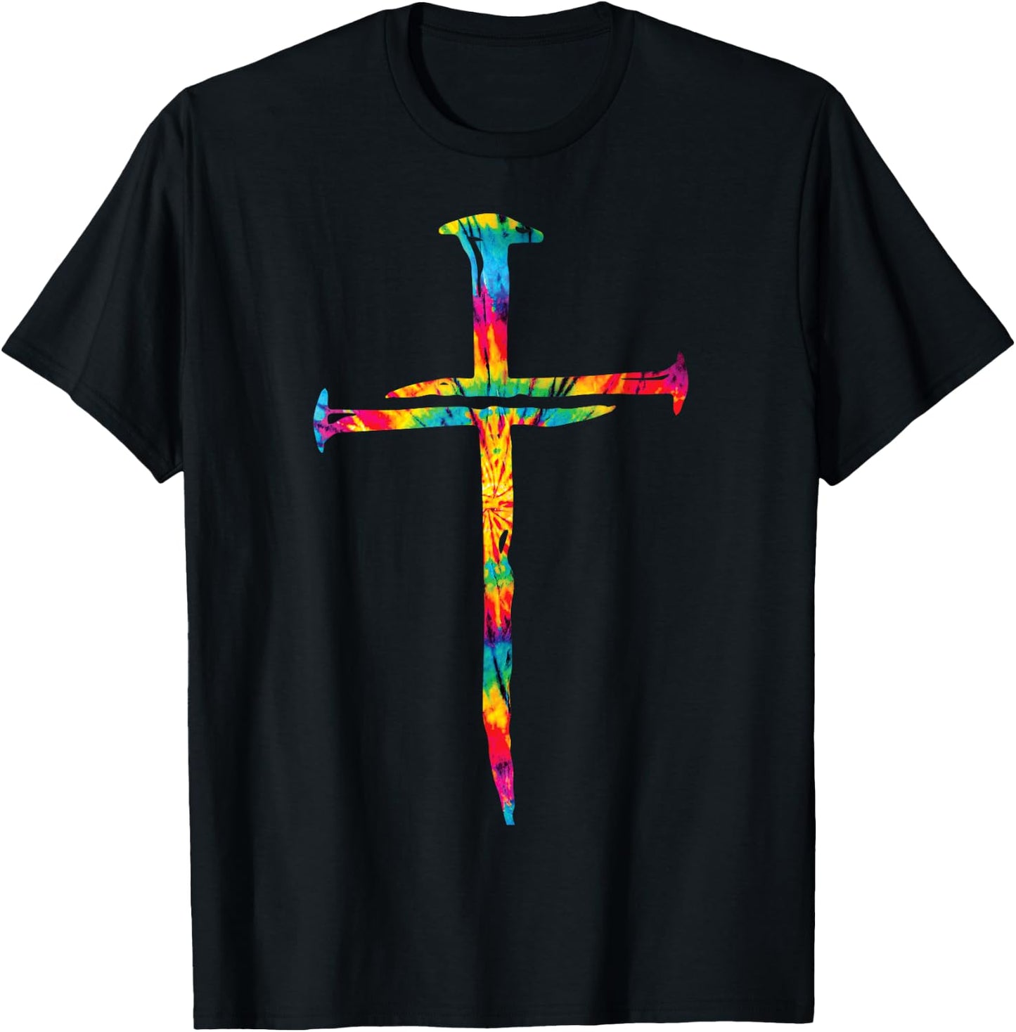 Christian Jesus Nail Cross Tie Dye Rainbow Bible Religious T-Shirt - T-Shirt | Black