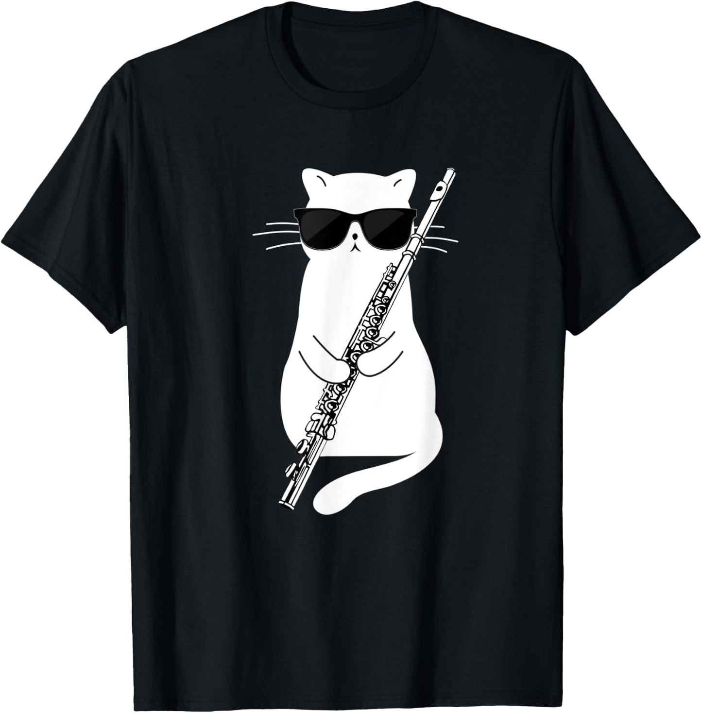 Cat wearing sunglasses playing Flute Women Kids T-Shirt - T-Shirt | Black
