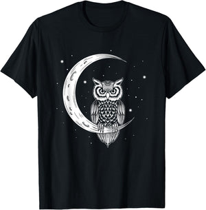 Hanging Owl In The Night Sky - Owlet Birds Lover T-Shirt - T-Shirt | Black