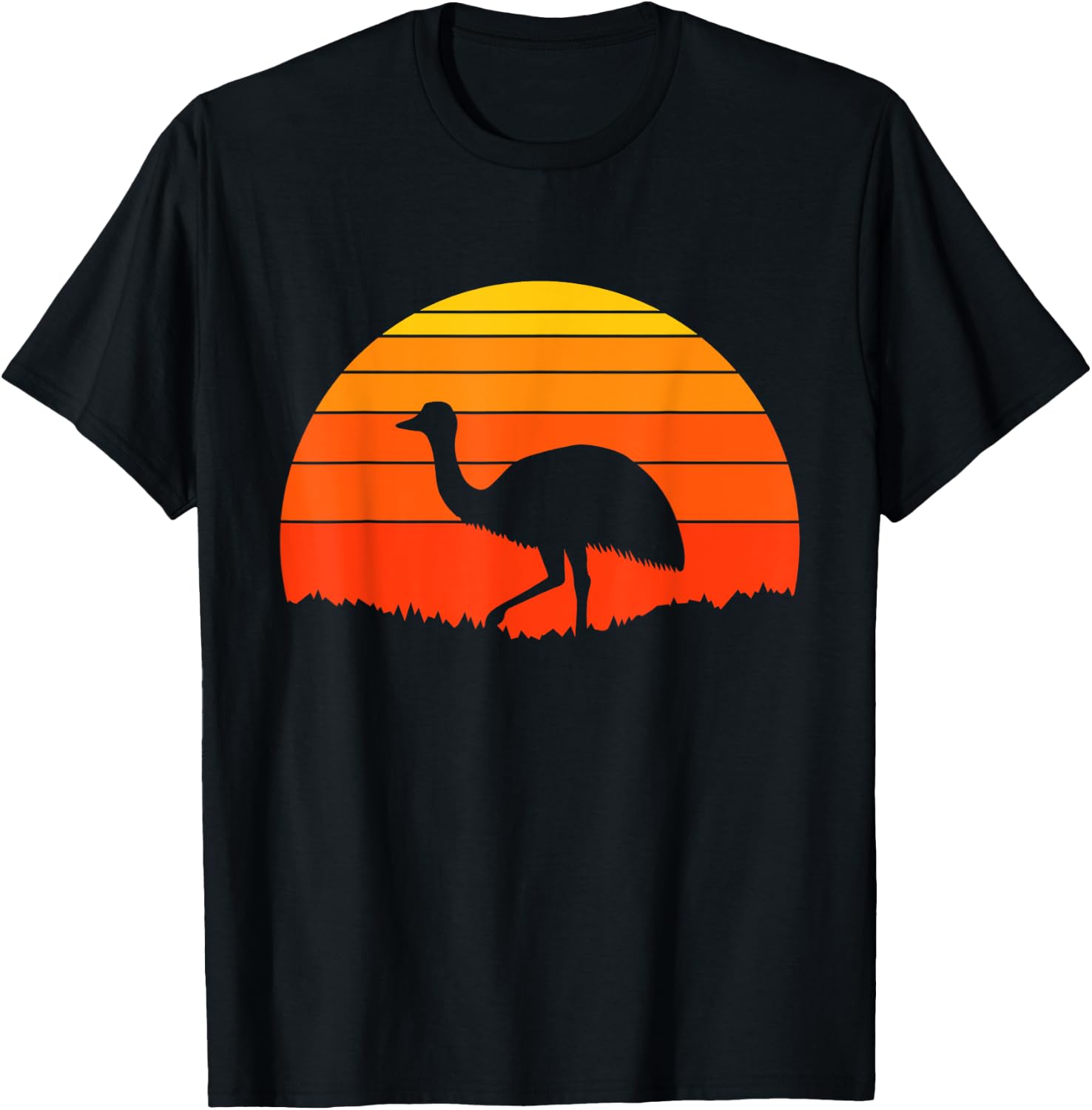 Emu Retro Sunset Nature Wildlife Animal Lover T-Shirt - T-Shirt | Black