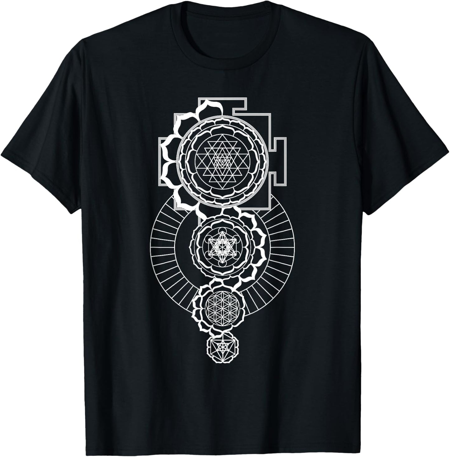 Sri Yantra Metatron's Cube Flower Of Life Merkaba Sacred T-Shirt - T-Shirt | Black