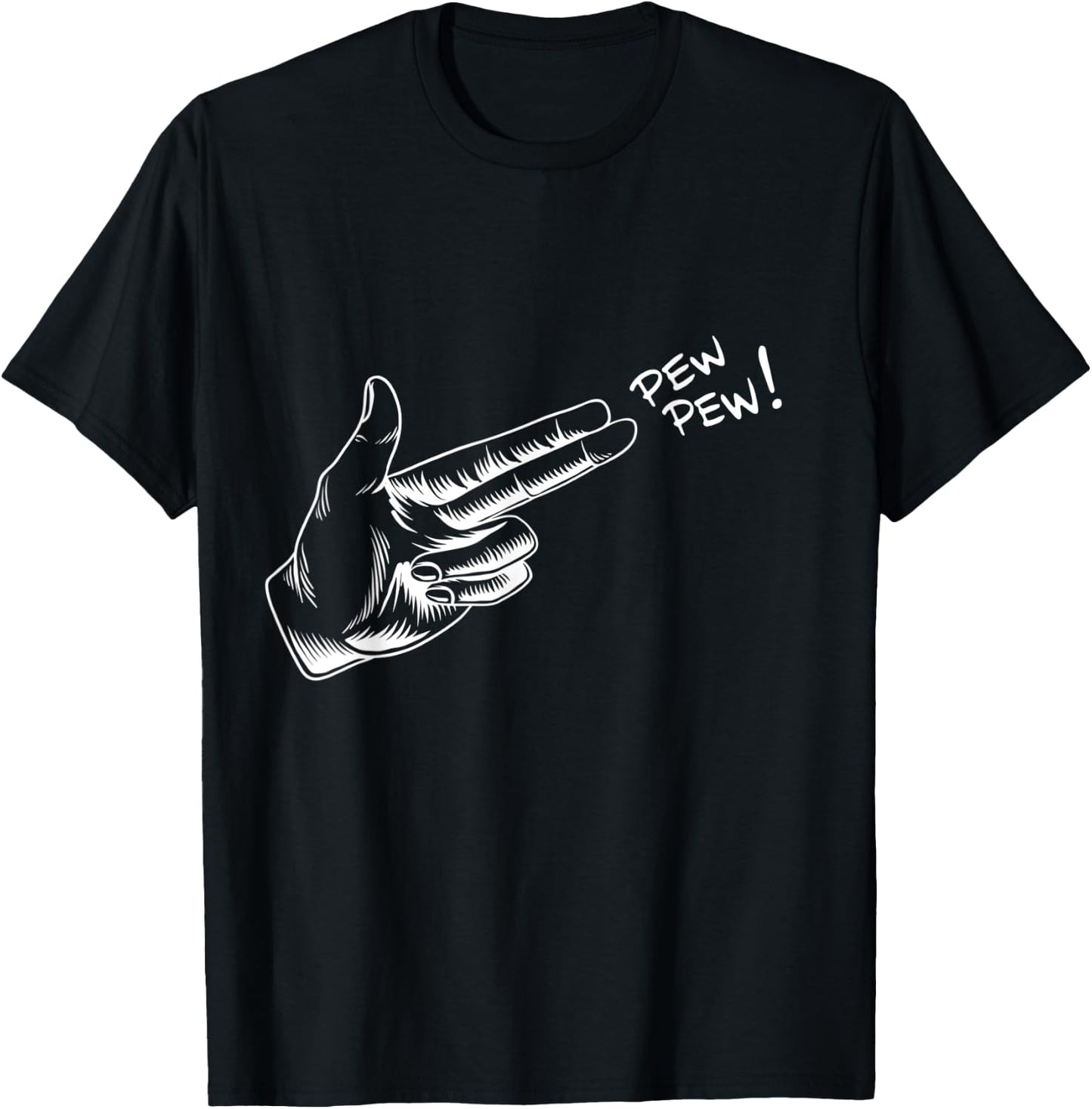 Hand Pew Pistol Line Art Scatch Halloween Costume T-Shirt - T-Shirt | Black