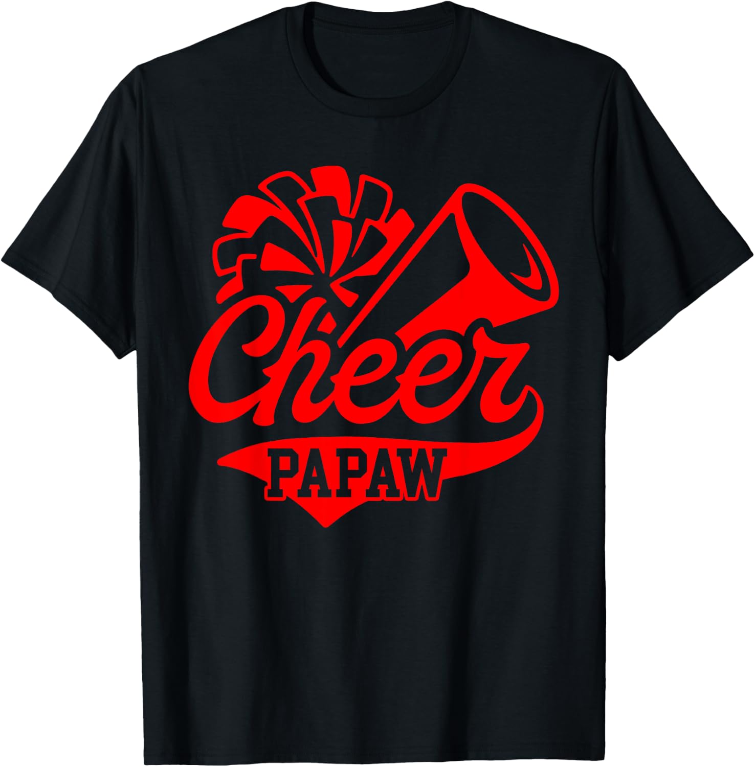 Cheer Papaw Biggest Fan Leopard Print Black And Red Pom Pom T-Shirt - T-Shirt | Black