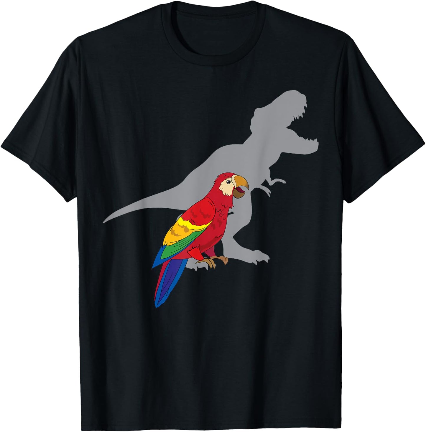 Cute African Parrot Gifts For Bird Lovers Women T-Rex Screaming with Macaw Parrot Adult Black Short Sleeve Classic Fit Cotton 65% Polyester 35% T-Shirt - T-Shirt | Black