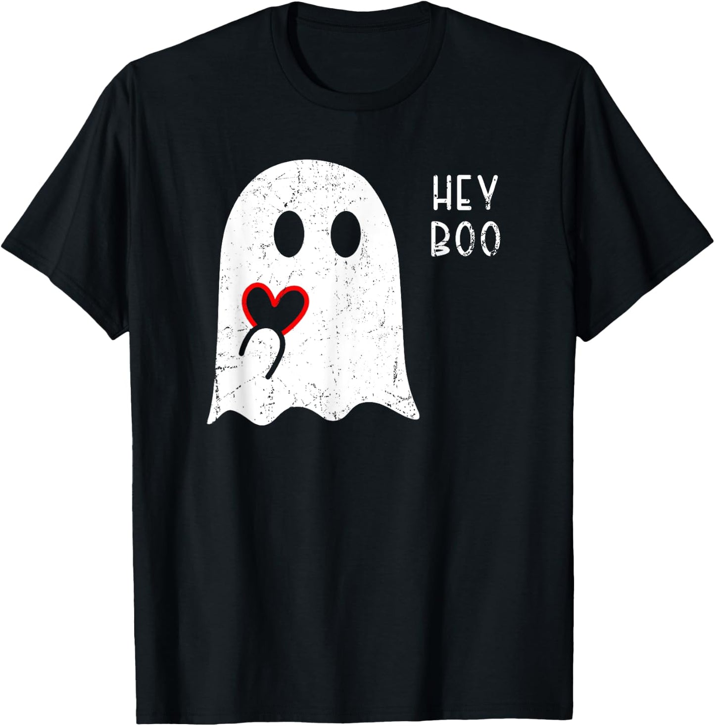Hey Boo Ghost Heart Hand Sign Cute Halloween Spooky Season T-Shirt - T-Shirt | Black