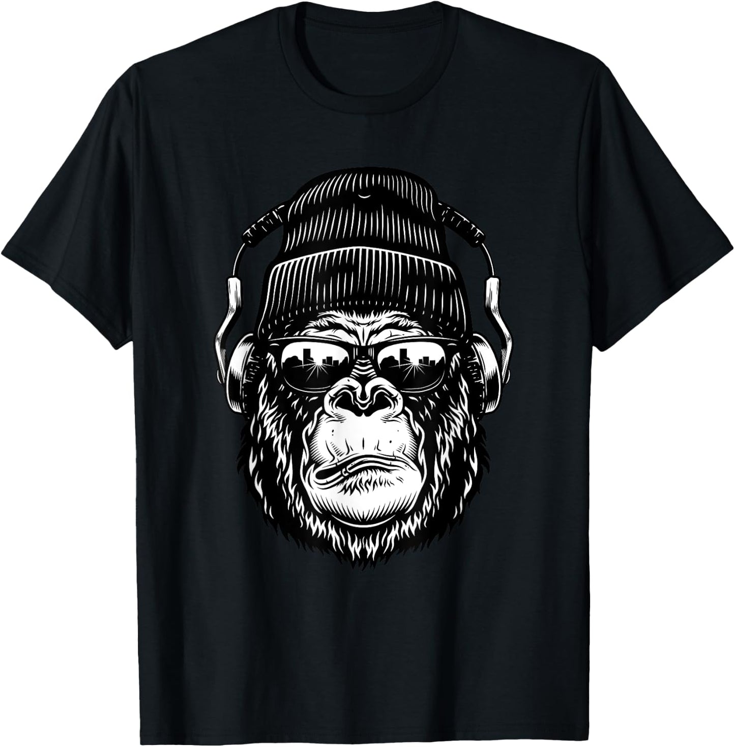 Monkey gorilla with mixer and headphones as DJ T-Shirt - T-Shirt | Black