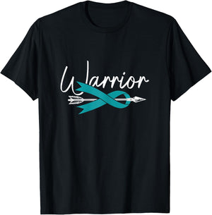 Ovarian Cancer Awareness Month Woman Teal Ribbon Warrior T-Shirt - T-Shirt | Black