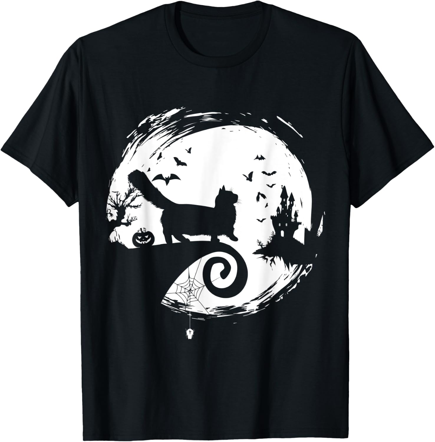 Munchkin Cat Halloween Costume Moon Silhouette Creepy T-Shirt - T-Shirt | Black