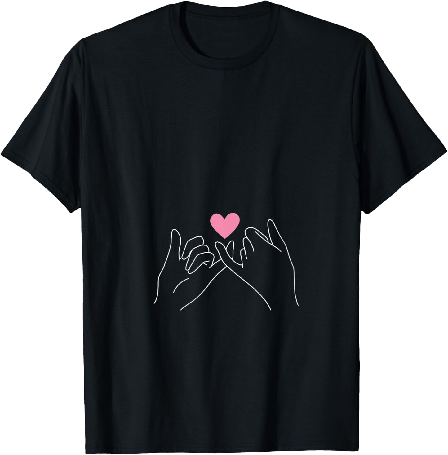 Pinky Swear Bestie BFF Pinky Promise Pink Heart Hand Gesture V-Neck T-Shirt - T-Shirt | Black
