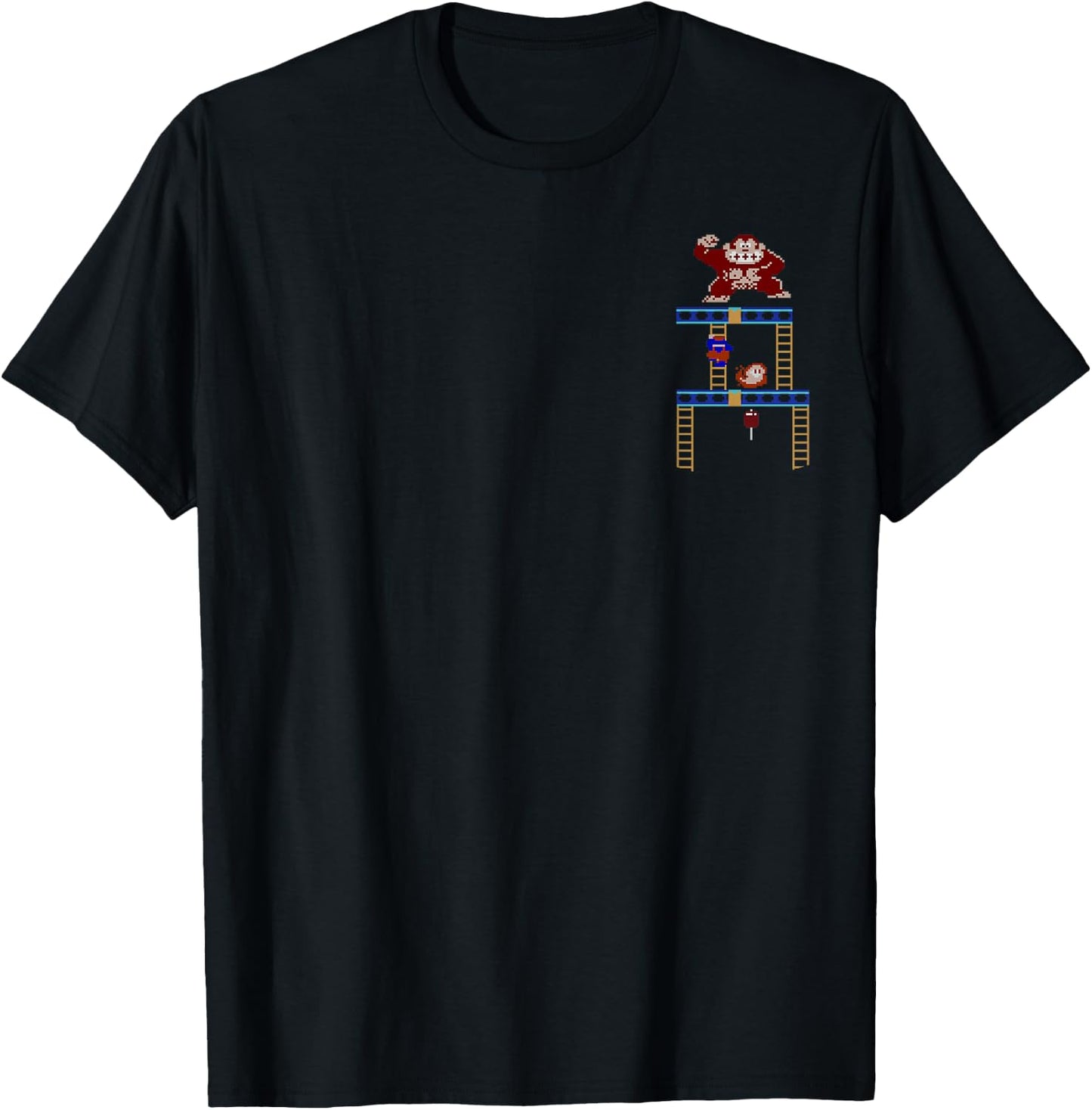Super Mario Donkey Kong Ladder Pixel Game Scene Portrait T-Shirt - T-Shirt | Black