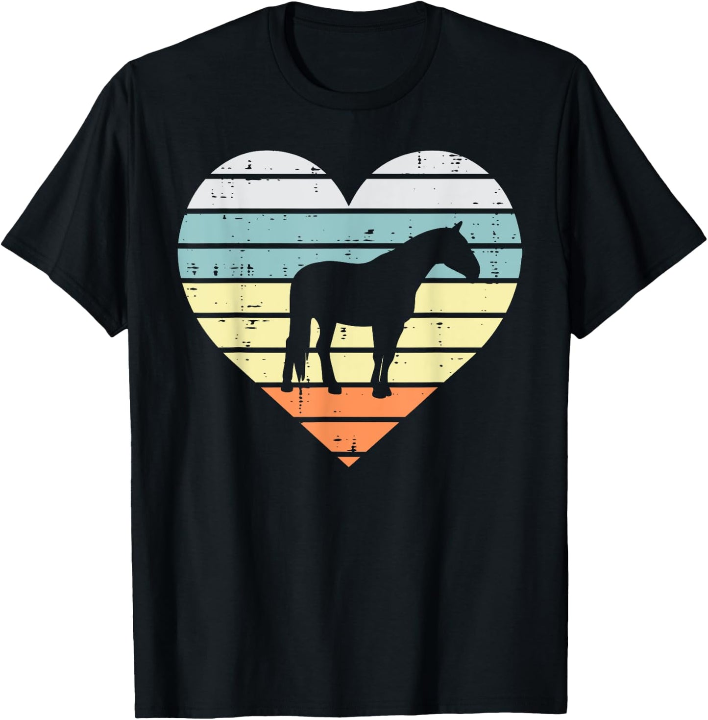 Horse Silhouette Heart Retro Love Equestrian Men Women Girls T-Shirt - T-Shirt | Black