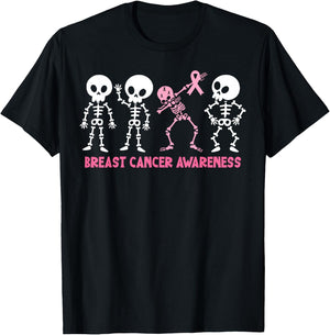 Pink Ribbon Breast Cancer Awareness Skeleton Women Men Kids T-Shirt - T-Shirt | Black