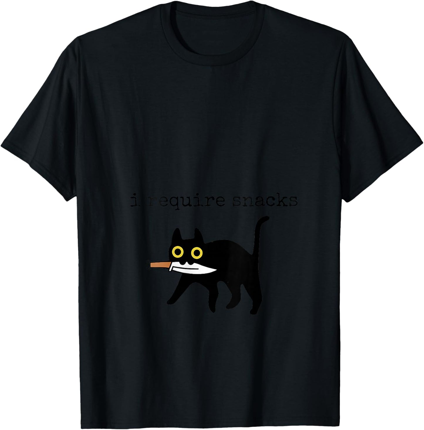 I Require Snacks Funny Black Cat Funny Quote Cat Lovers V-Neck T-Shirt - T-Shirt | Black