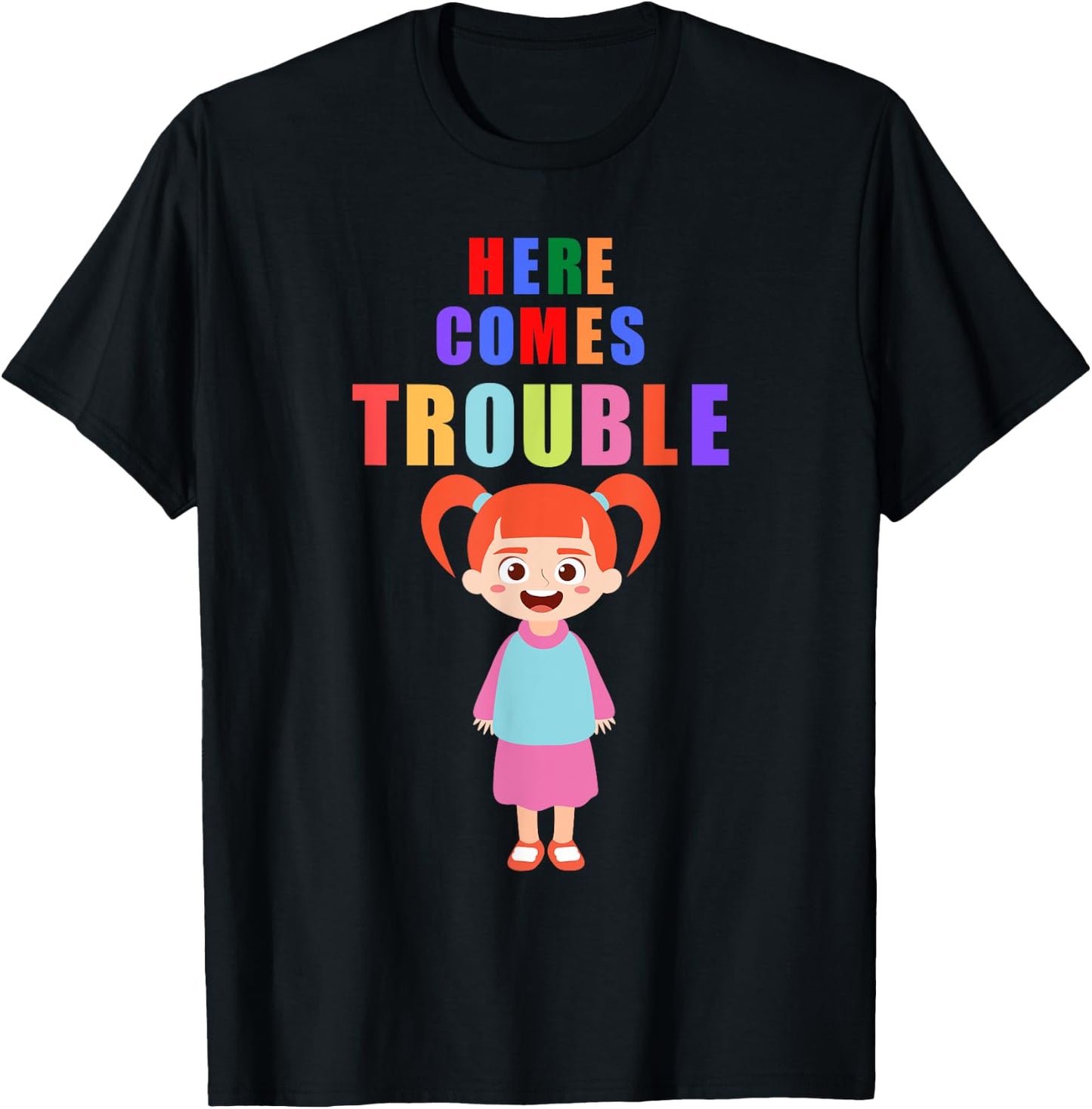Here comes trouble funny redhair girl kids gift T-Shirt - T-Shirt | Black