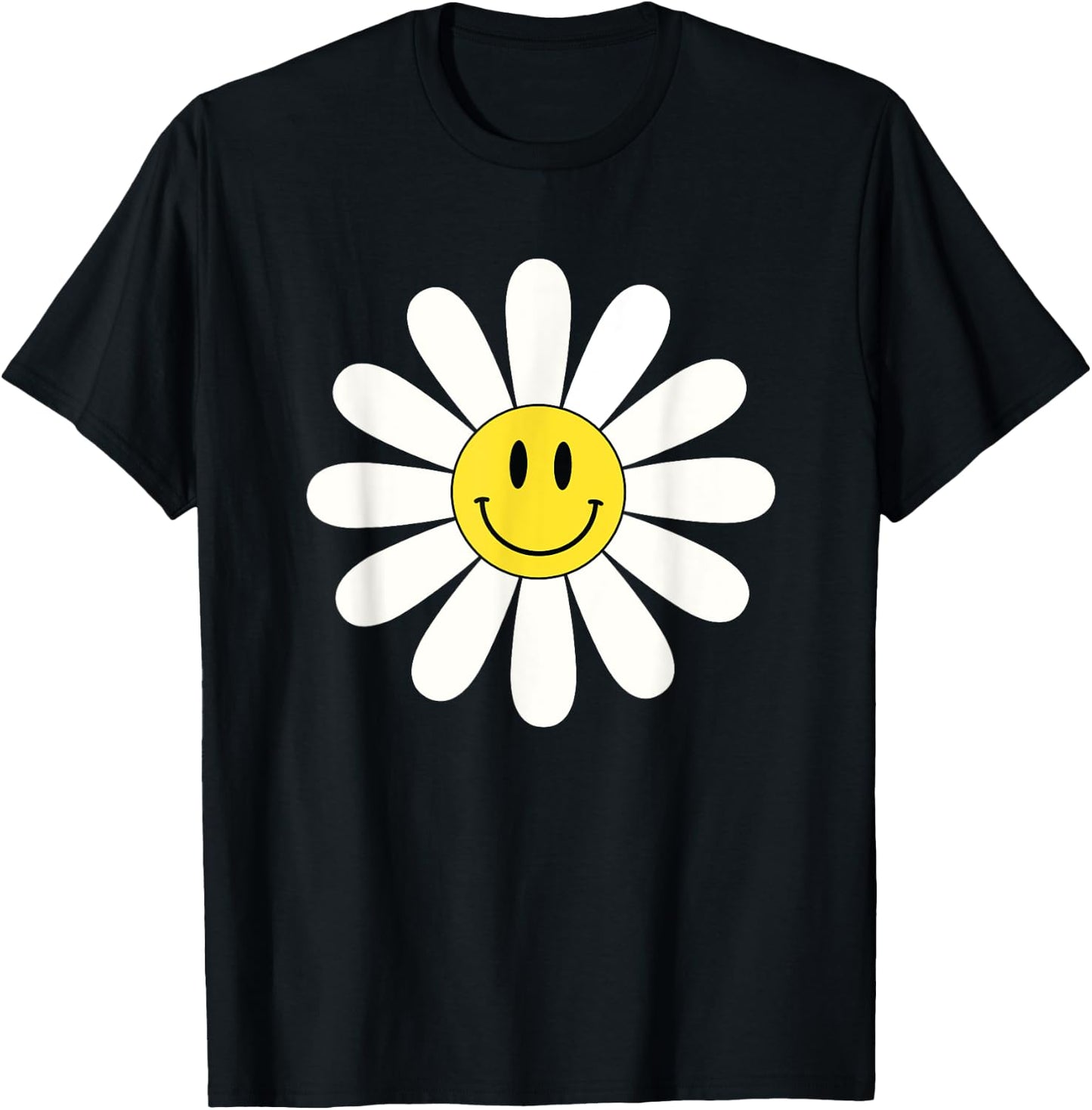 Nice white Daisies Flower Cute Daisies Flower Smile Face T-Shirt - T-Shirt | Black