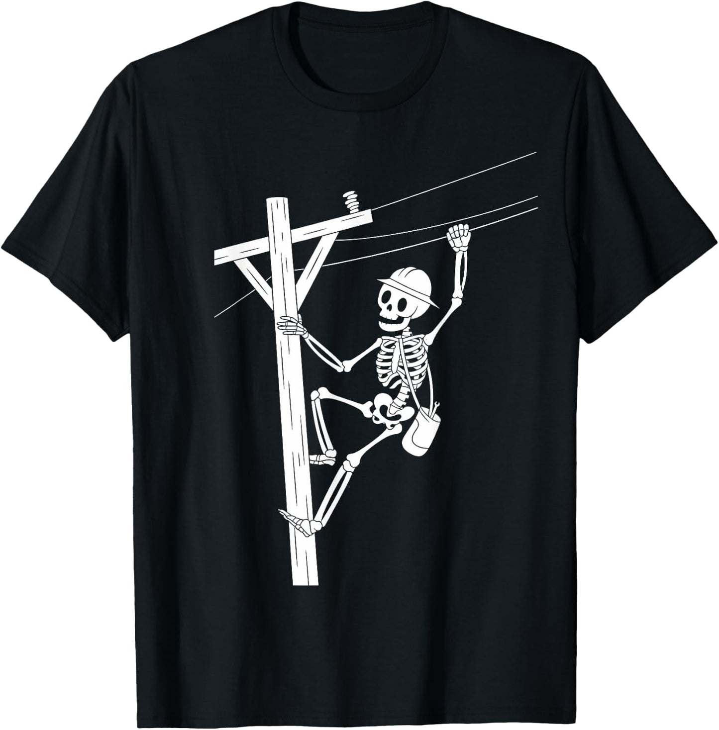 Funny Skeleton Electric Cable Lineman Spooky Halloween T-Shirt - T-Shirt | Black
