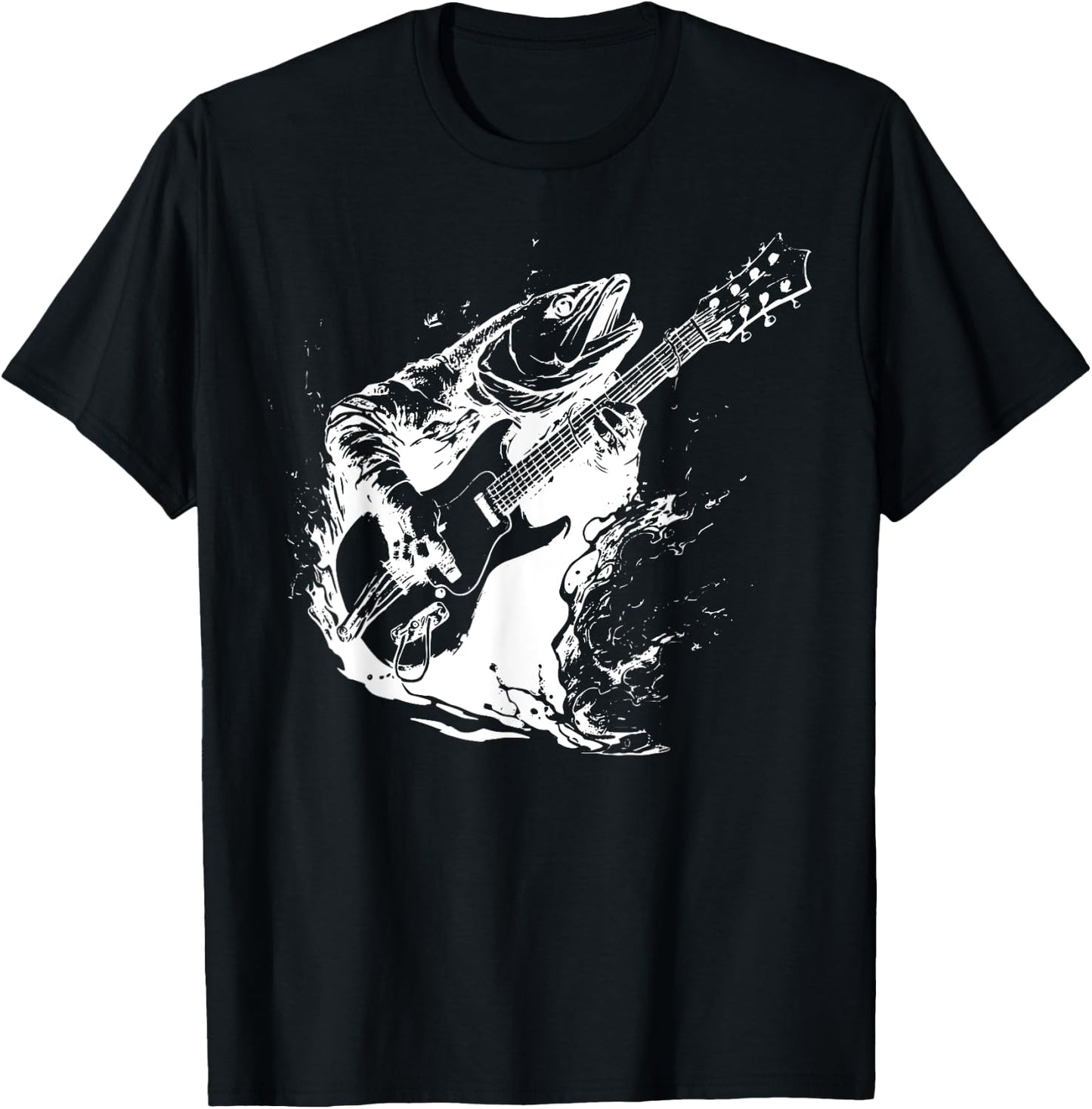 Retro Trout Playing Guitar Funny Fish Guitarist Music Lovers T-Shirt - T-Shirt | Black