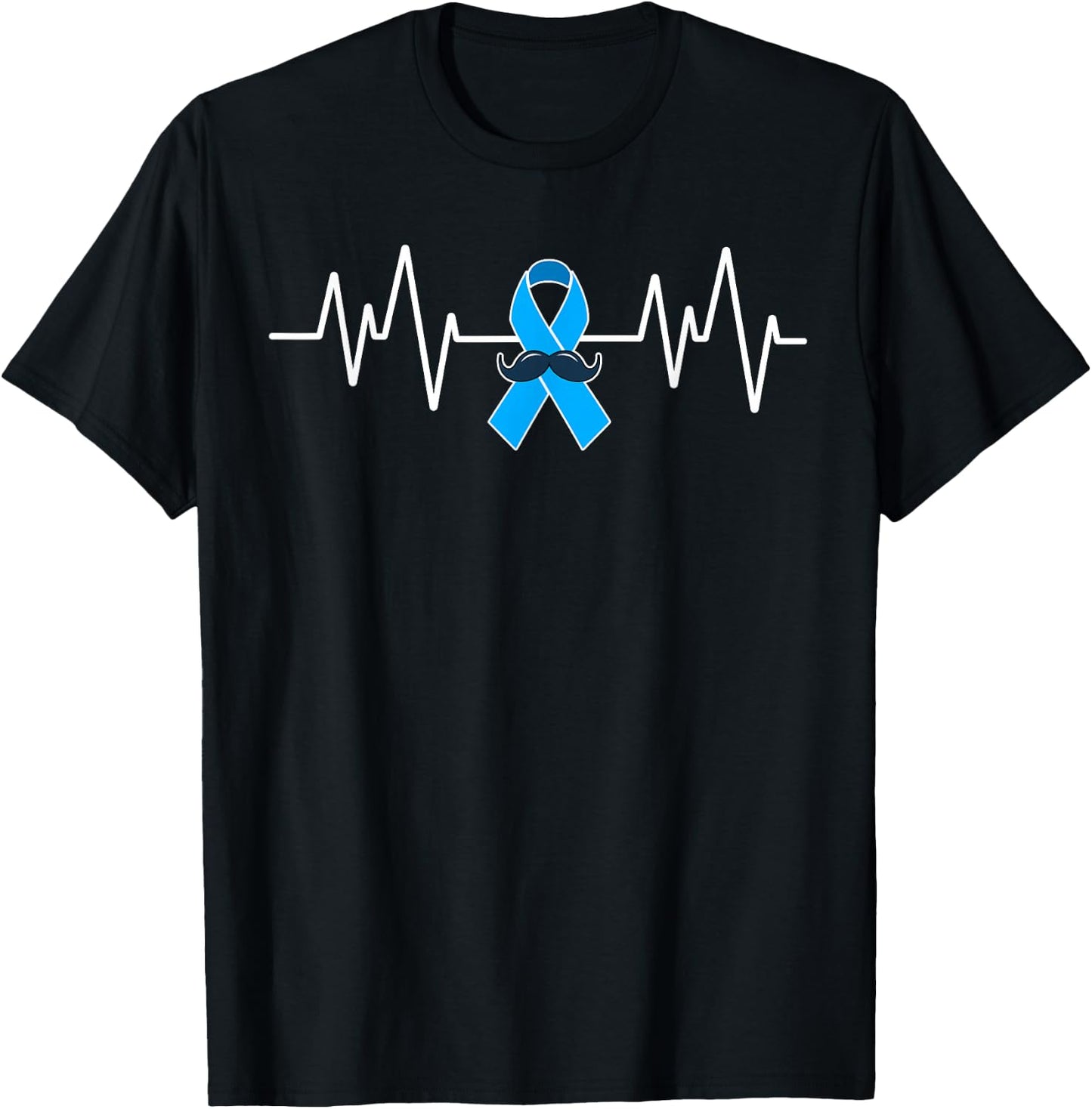 Heartbeat Light Blue Ribbon Prostate Cancer Awareness T-Shirt - T-Shirt | Black