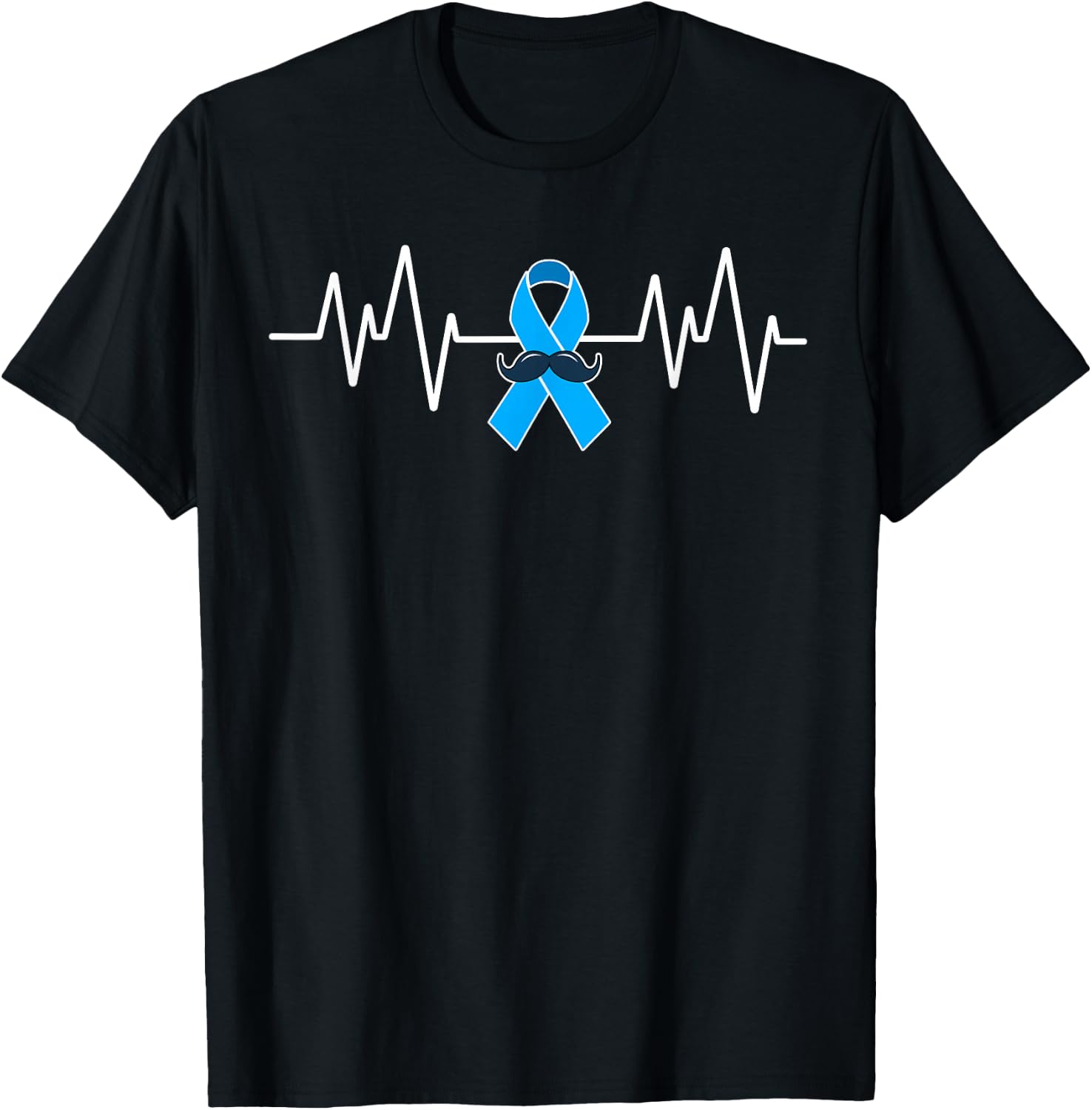 Heartbeat Light Blue Ribbon Prostate Cancer Awareness T-Shirt - T-Shirt | Black