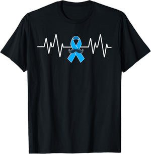 Heartbeat Light Blue Ribbon Prostate Cancer Awareness T-Shirt - T-Shirt | Black
